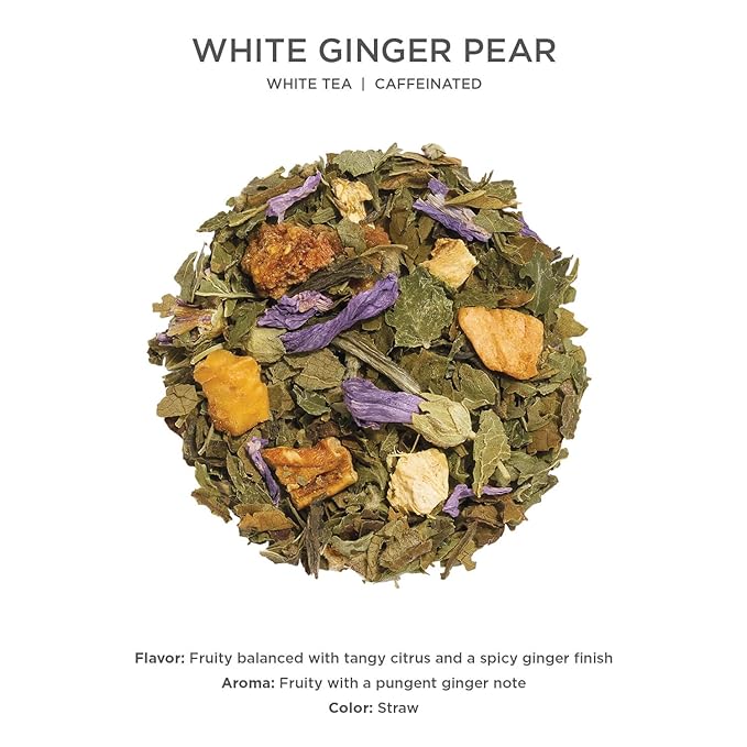 Tea Forte White Ginger Pear Premium Loose Leaf Caffeinated White Tea Blend Canister Makes 35-50 Cups