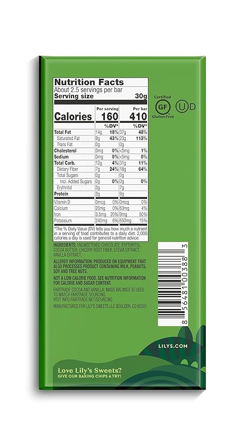 Extremely Dark chocolate Bar by Lily's | Stevia Sweetened No Added Sugar Low-Carb Keto Friendly | 85% Cocoa | Fair Trade Gluten-Free &amp Non-GMO | 4 Pack