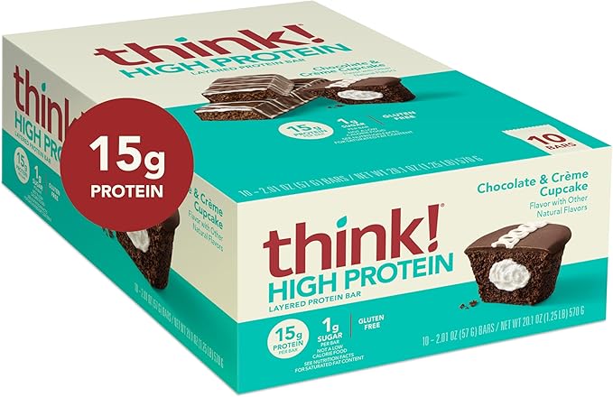 think! Protein Bars High Protein Snacks Gluten Free Kosher Friendly Sweet Treat Chocolate &amp Creme Cupcake 10 Count (Packaging May Vary)