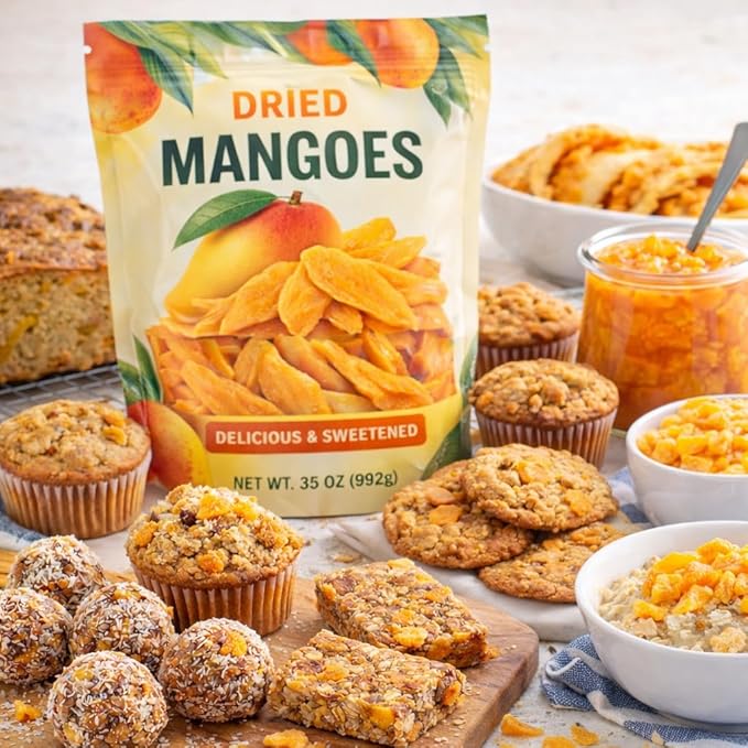 Dried Mango Slices Sweetened Tropical Fruit Snack 35 oz Sliced Soft Chewy Mangoes - Snacking Gifting Baking Smoothies Trail Mix Treat – Resealable Bag
