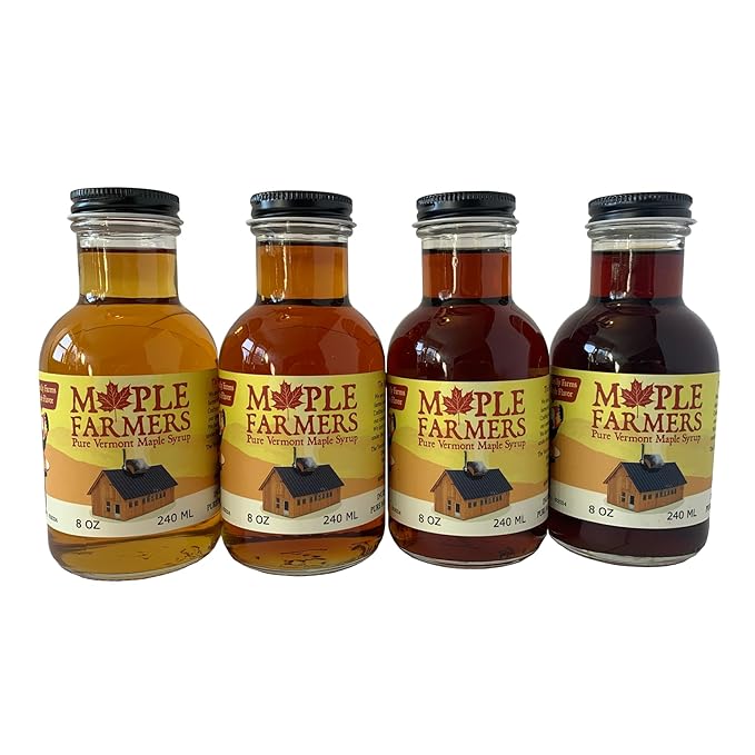 Vermont Maple Syrup Sampler Pure Small-Batch from Maple Farmers Four-pack 8 oz Glass Bottles Golden Amber Dark &amp Very Dark