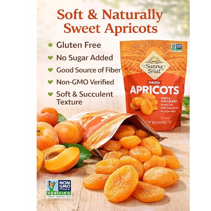 Sunny! Fruit Organic Dried Apricots Soft &amp Naturally Sweet Sun-Dried Apricots No Added Sugar Non-GMO Healthy Snack 32 oz Bags (Pack of 2)