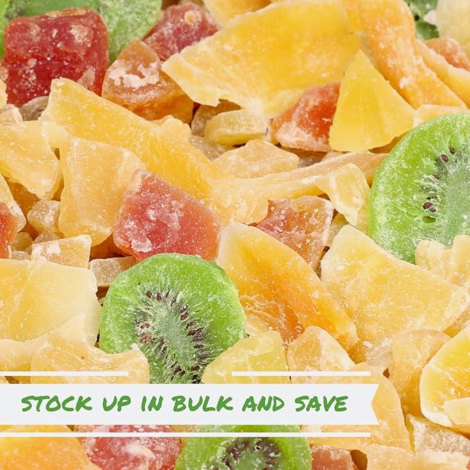 Tropical Mixed Dried Fruit Chunks – by It's Delish 5 lbs Bulk | All Natural Refreshing Snack | Mix Of Pineapple Papaya Mango and Kiwi Slices – Low Sugar No Sulphur No Color added | Vegan Kosher