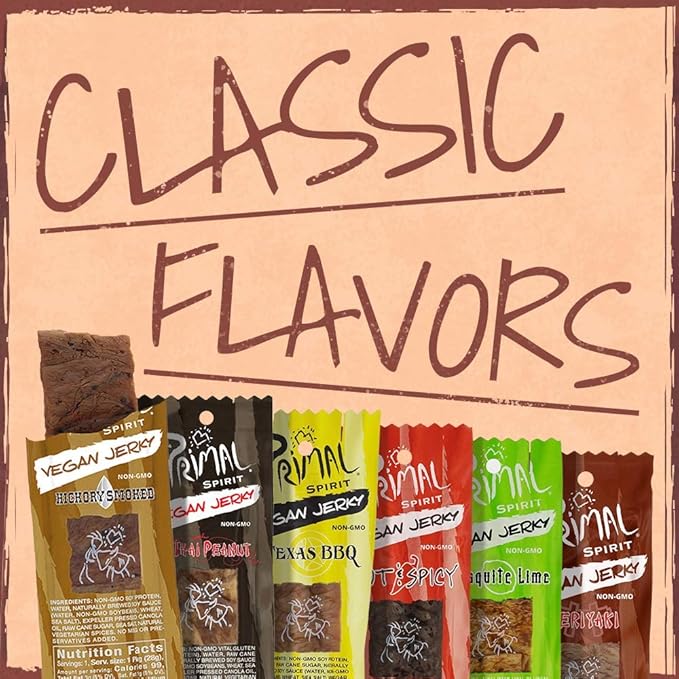 Primal Spirit Vegan Jerky – “Classic Flavor” – Hickory Smoked 10 g. Plant Based Protein per oz. Certified Non-GMO No Preservatives Sports Friendly Packaging (18 Pack 1 oz. ea.)