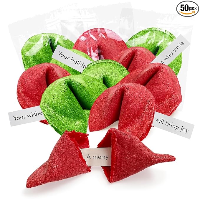 4E's Novelty Christmas Fortune Cookies Bulk 50 Individually Wrapped Funny Fortune Cookies with Holiday Sayings for Kids &amp Adults Perfect Christmas Candy Snacks Party Favors &amp Treats