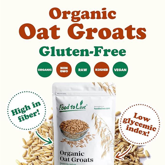 Food to Live Gluten Free Organic Oat Groats 20 Pounds – 100% Whole Grain Non-GMO Seeds Raw Non-Irradiated Vegan Bulk Berries. High in Protein Dietary Fiber Iron. Low Glycemic. Made in USA