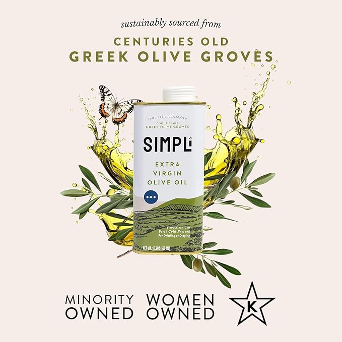 SIMPLi 100% Greek Extra Virgin Olive Oil Olive Oil Extra Virgin Cold Pressed from Koroneiki Olives Single Origin from Sparta with Bright Peppery Flavor (2 Pack 16.9 oz each)