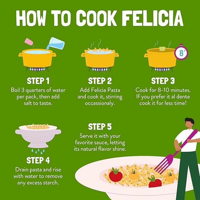 Felicia Gluten Free Pasta Chickpea Fusilli 22G Protein per Serving Organic High Protein and Fiber Noodles Designed in Italy Plant Based Made from 100% Chickpeas Non GMO 8.8 Oz 6 Boxes
