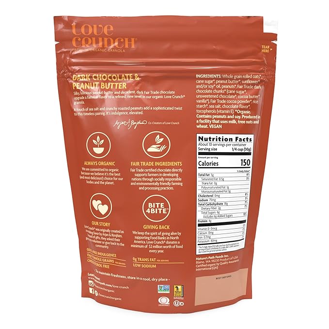Love Crunch Organic Dark Chocolate &amp Peanut Butter Granola 11.5 oz (Pack of 6) Non-GMO Fair Trade by Nature's Path