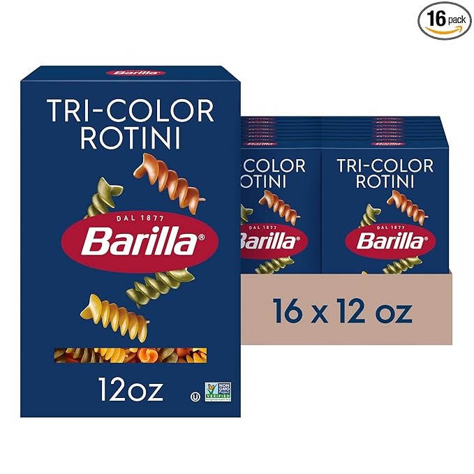 Barilla Tri-Color Rotini Pasta 12 oz. Box (Pack of 16) - Non-GMO Made with Durum Wheat Semolina - Kosher Certified