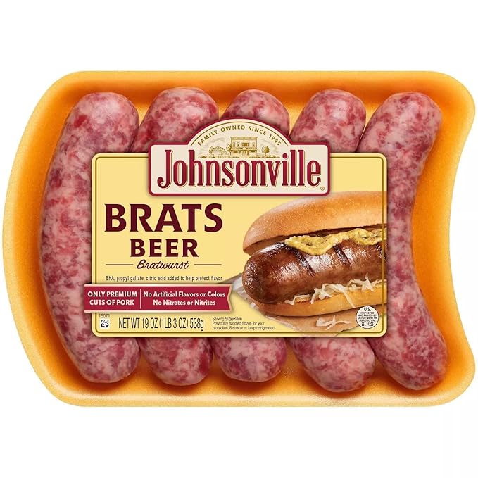 Johnsonville Beer Bratwurst - Only Premium Cuts of Pork - No Artificial Colors or Flavors and Ready Set Gourmet Donate a Meal Program - 5 Pack (19oz. 5ct Each)