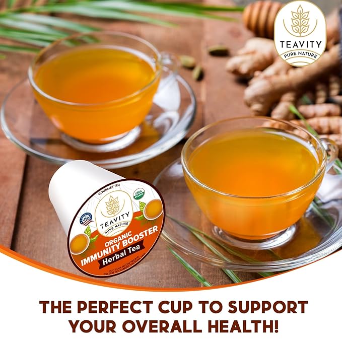 Organic Ginger Tea Pod with Echinacea Turmeric and Licorice for Keurig Decaf by Teavity (24 Tea Pods)