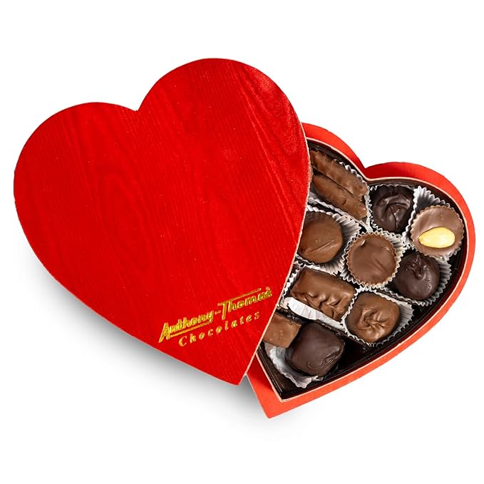 Anthony Thomas Heart Shaped Box Mother's Day Chocolates Milk and Dark Chocolate Soft Centers Nuts Toffee and Caramels Gift Box 15 Pieces (7 oz Milk and Dark)