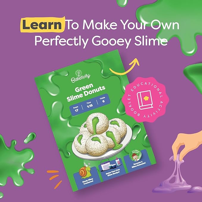 Baketivity Green Donut Kids Baking Kit | Edible Kit for Girls &amp Boys Ages 6-12 | Baking Set with Pre-Measured Ingredients &amp Donut Mold