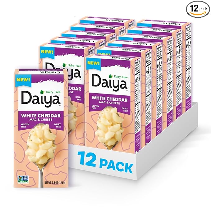 Daiya Dairy Free Gluten Free White Cheddar Mac &amp Cheese Vegan Plant Based Rice Pasta 5.5 oz (Pack of 12)