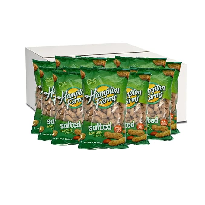 Hampton's Roasted Salted In Shell Peanuts 8 Ounce Bag (12-Pack)