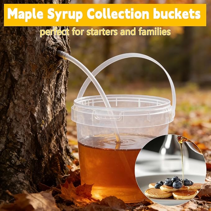 HFYZZ 10 Pack Maple Syrup Collection Buckets 5 L Clear Plastic Maple Syrup Tapping Container with Lids for Experts or Beginners Maple Birch Syrup Collection Supplies