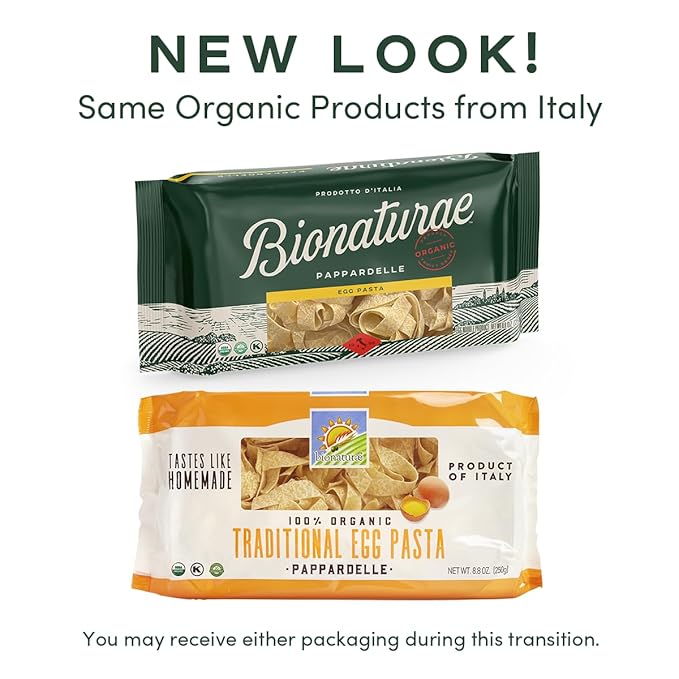 Bionaturae Pappardelle Pasta Noodles - Durum Semolina Pasta Kosher High Protein Non-GMO USDA Certified Durum Semolina Pappardelle Pappardelle Noodles Organic Crafted in Italy - 8.8 Oz 6 Pack