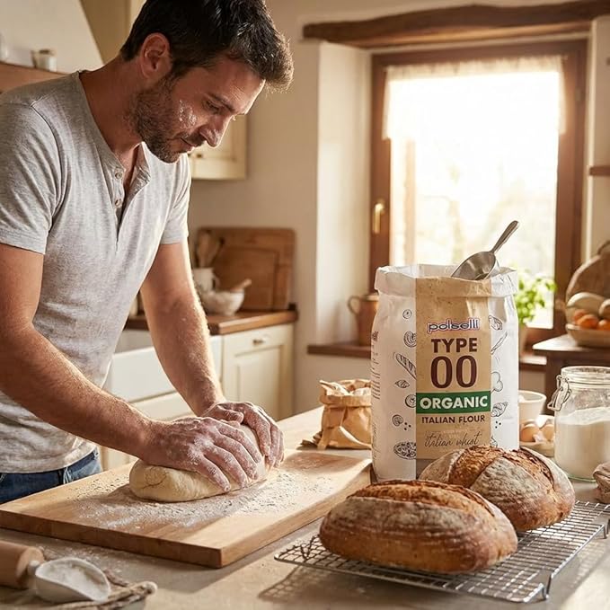 POLSELLI Organic Flour Type 00 100% Italian Grain Double Zero Flour OO Extra Fine 5 kg 11 lbs BIO Neapolitan Italian Pizza Bread Pasta All Natural Unbleached All-Purpose Unbromated No A