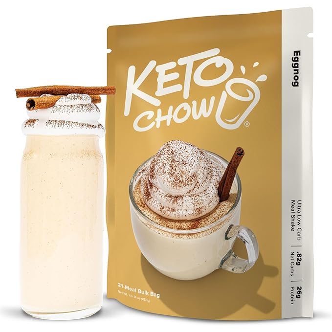 Keto Chow Egg Nog - Keto Meal Replacement Shake Powder - Nutritionally Complete - Low Carb - Delicious Easy Meal Substitute - Protein Rich You Choose The Fat - 21 Meal Serving