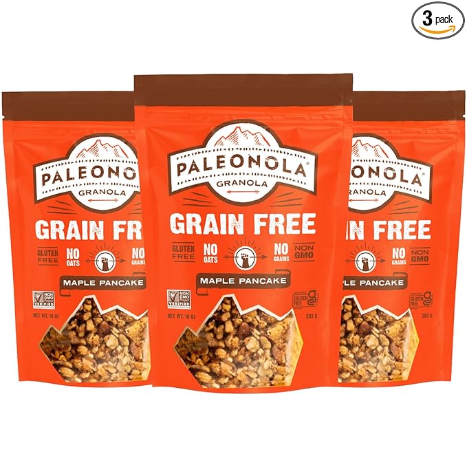 Paleonola Maple Pancake Grain Free Granola 10 Oz Resealable Bag (Pack of 3) - Grainless Paleo Granola Blended w/Organic Maple Syrup Almonds Pepitas Pecans &amp Vanilla Extract - Gluten &amp Dai