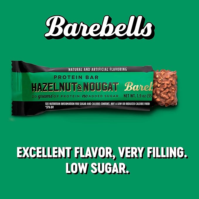 Barebells Protein Bars Hazelnut &amp Nougat - 12 Count Pack of 2 - Protein Snacks with 20g of High Protein - Chocolate Protein Bar with 1g of Total Sugars - On The Go Protein Snack &amp Breakfast B