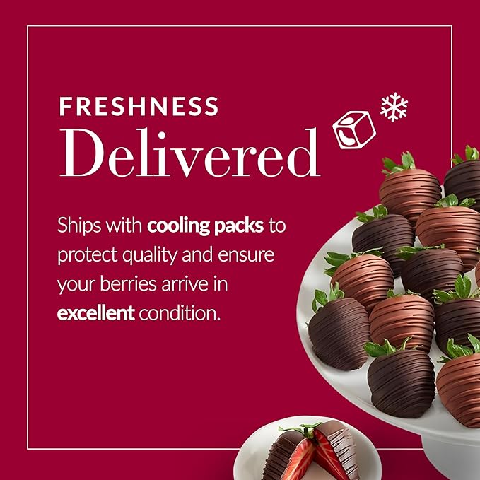 Shari’s Berries Artisan Belgian Mixed Milk &amp Dark Chocolate Strawberries | Chocolate Covered Strawberry Gift Box | Valentine's Day Anniversary Celebrations &amp Thank You’s (Two Dozen 24 Berri