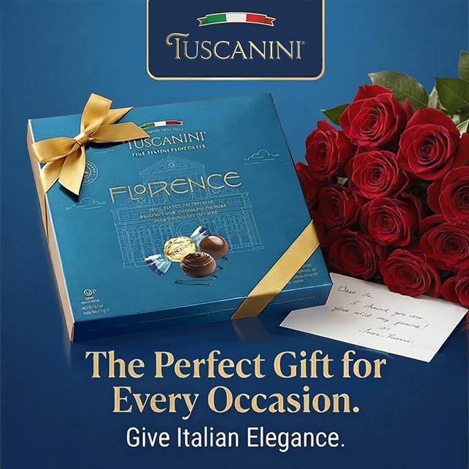 Tuscanini Fine Italian Chocolate Truffles Gift Box (15 Truffles) | Assorted Milk Dark &amp Hazelnut Milk Truffles | Imported from Italy | Ready-to-Gift | Perfect for Valentines | Kosher (including P