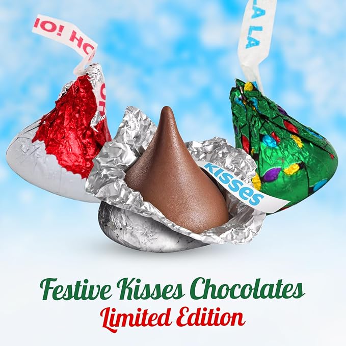 Kisses Christmas Mix 5LB – Santa Hat &amp Christmas Tree Chocolate Kisses Individually Wrapped Holiday Candy in Red Green &amp Silver Foil – Bulk Treats for Christmas Parties &amp Stocking Stuffe