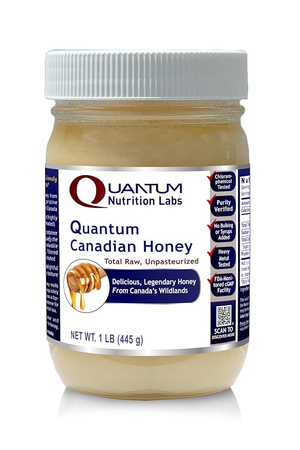 Quantum Nutrition Labs Canadian Honey - Raw Honey Pure Honey Raw Unpasteurized Honey Unfiltered 100% Pure Sugar-Free Unprocessed Wildflower Honey - 1 lb Jar
