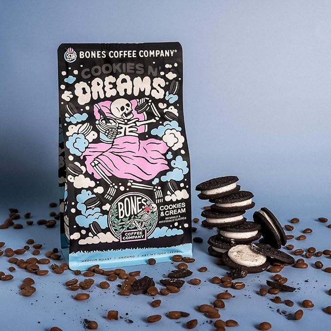 Bones Coffee Company Cookies 'N Dreams and Irish Cream Flavored Ground Coffee Beans Bundle | 12 oz Medium Roast Arabica Low Acid Coffee (Ground)