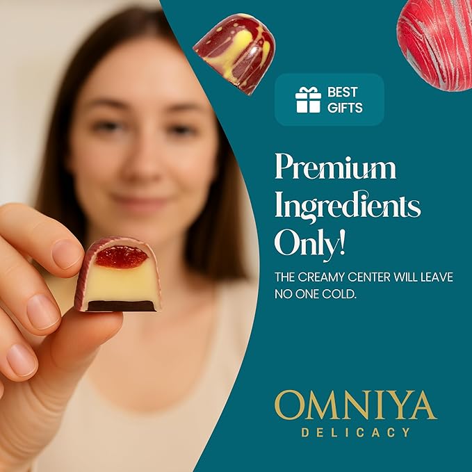Omniya Delicacy Chocolate Galaxy Bonbon Box – 20 Artisan Bonbons with Gourmet Fillings – Pistachio Hazelnut Coffee Cheesecake Nutella &amp Lemon Feuilletine – Luxury Gift Box 11 oz