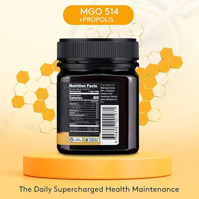 Nature’s Gold Raw Manuka Honey with Australian Native Bee Propolis MGO 514+ | 8.8oz (250g) 100% Pure Genuine Traceable Hive to Home
