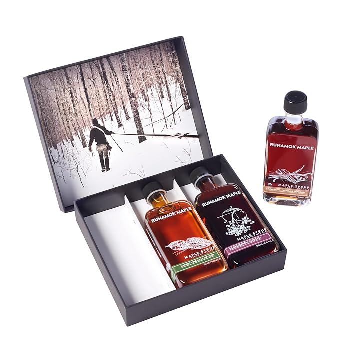 Runamok Maple Syrup Gift Box - 3-250ml Bottles of Infused Maple Syrups - Certified Organic by Vermont Organic Farmers