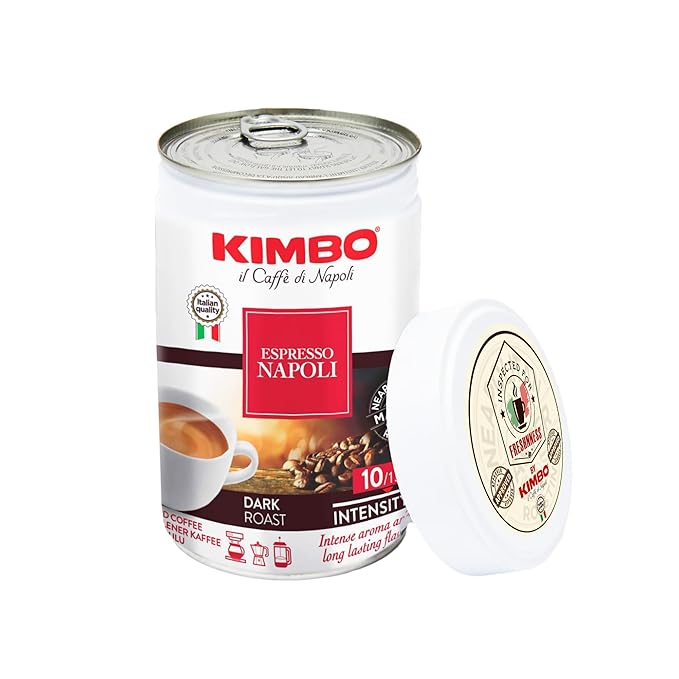 Kimbo Espresso Napoli Ground Coffee | Dark Roast | 10/13 Intensity | Intense Aroma &amp Long Lasting Flavor | 8.8 oz Cans - Pack of 4
