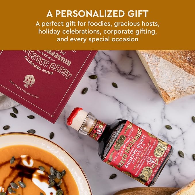 Giusti Italian Balsamic Vinegar of Modena IGP – 3 Gold Medals Rich &amp Thick Gran Deposito Aceto Balsamico di Modena for Salads &amp More Made in Italy Customized Gift Box – 8.45 fl oz (250 ml)