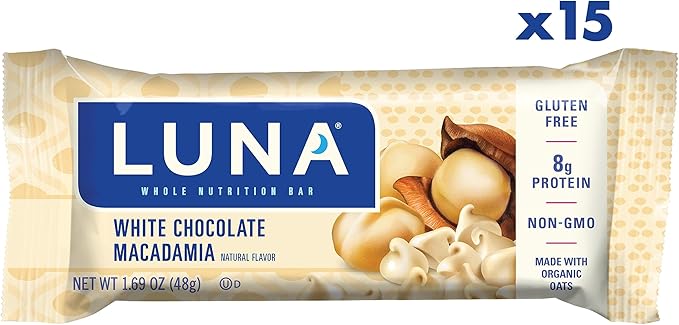 LUNA Bar - Nutz Over Chocolate Flavor - Gluten-Free - Non-GMO - 7-9g Protein - Made with Organic Oat &amp - White Chocolate Macadamia Flavor - Gluten-Free - Non-GMO - 7-9g Protein