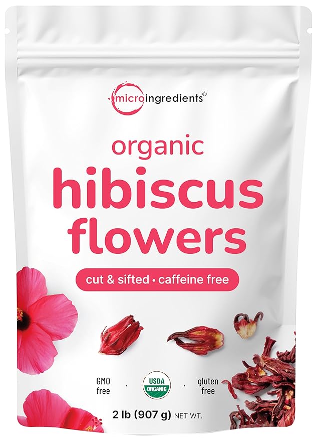 Organic Hibiscus Flowers 2lbs (450+cups) | Flor de Jamaica Loose Leaf Tea for Hibiscus Tea Bags | Cut &amp Sifted Dried Leaves | Caffeine Free Non-GMO No Sugar