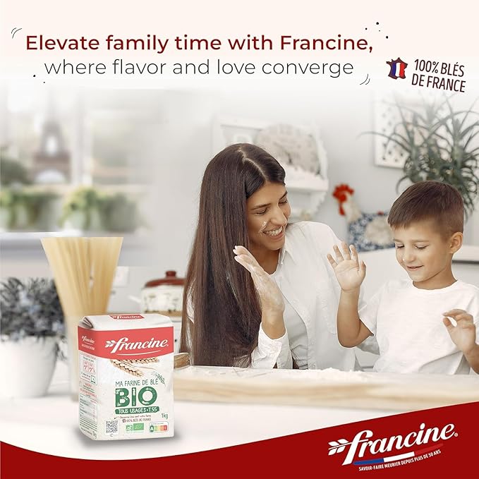 Francine Organic Wheat Flour T55 Bio French Flour from France with Lower Gluten Content Makes Great Breads Pastries and Desserts 35.3oz/1 kg (Pack of 2)