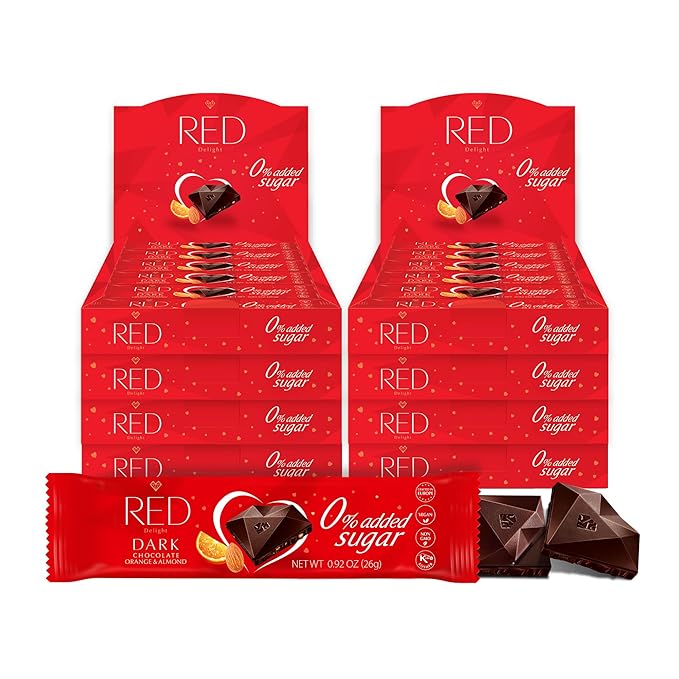 RED Delight®™ Orange and Almond Dark Chocolate 12 Count Box of Grab N Go Travel Size Bars (0.92 Ounces Each) (8 Boxes - Total of 96 Bars)