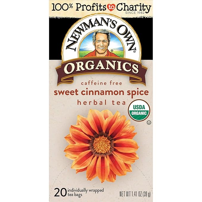 Newman's Own Organics Sweet Cinnamon Spice Herbal Tea USDA Certified Organic and Kosher Invigorating &amp Aromatic Herbal Tea Blend Organic Ingredients 20 Individually Wrapped Tea Bags (Pack of 6