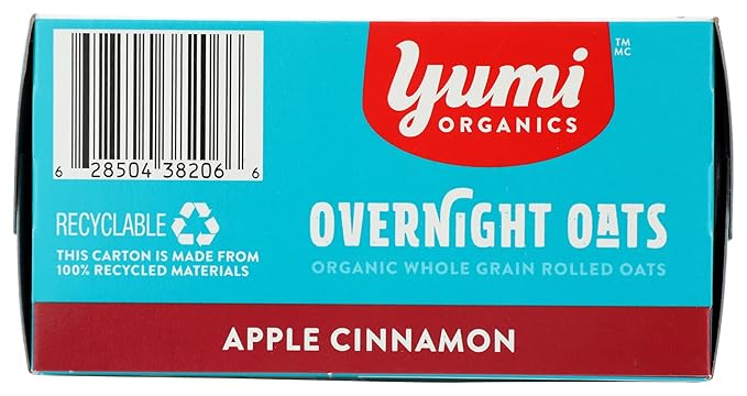 Yumi Organics Overnight Oats Apple Cinnamon Vegan Friendly USDA Certified Organic Non-GMO 8.8 Ounce (Pack of 6)