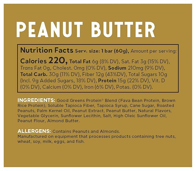 good! Snacks Vegan Peanut Butter Protein Bar | Gluten-Free Plant Based Low Sugar Kosher Soy Free Non GMO | 15g Protein (12 Bars)