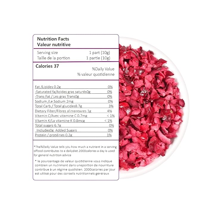 WEIJUEJIYI Frozen Dried Cranberry Slices 65g/2.29oz No Added Sugar Only Cranberries as Ingredients Dried Fruits for Grains Yogurt Beverages Breakfast Snacks and Cooking