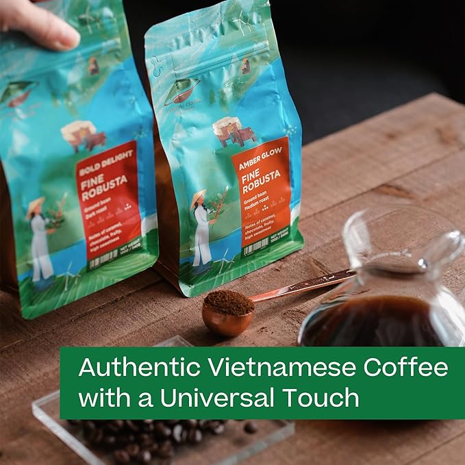 Conihat Ground Coffee - 100% Vietnamese Premium Fine Robusta Dark Roast Chocolate &amp Woody Notes Long Aftertaste Low Acid Single Origin Hand-Picked 12 Oz Bag