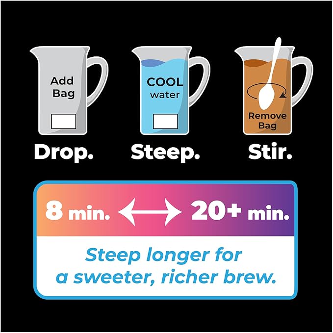 Cane Brew Sweet Tea – Southern Black Iced Teas Family Size – No Boil Zero Mess – Cold Brew for Home Camping RV or Travel 16 Gallon Bags
