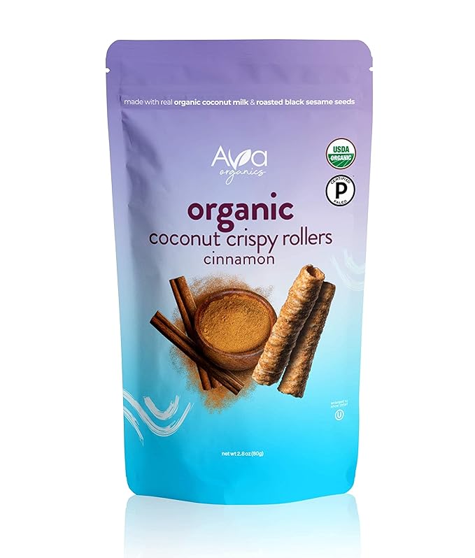 Cinnamon Coconut Crispy Rollers (2.8 oz bags) Ava Organics - Gluten Free Non-GMO Kosher Vegetarian &amp Certified Paleo Lightly Sweetened Baked Coconut Crisps (Pack of 8)