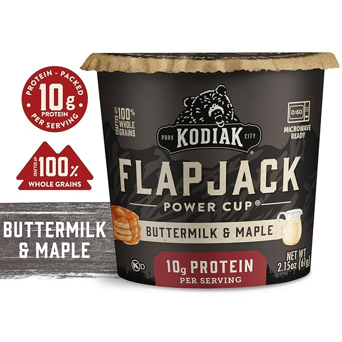 Kodiak Cakes Instant Pancake &amp Flapjack Cups Buttermilk &amp Maple High Protein 100% Whole Grains (Pack of 12)