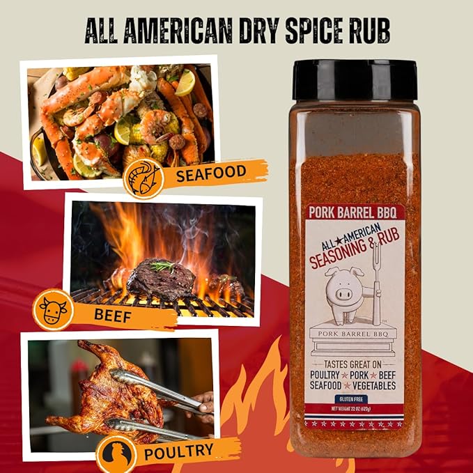 Pork Barrel BBQ All-Purpose BBQ Seasoning &amp Rub | Sugar-Free Gluten-Free MSG-Free | All American BBQ Seasoning for Chicken Beef &amp Pork – 22oz Chef Shaker Jar Pack of 2