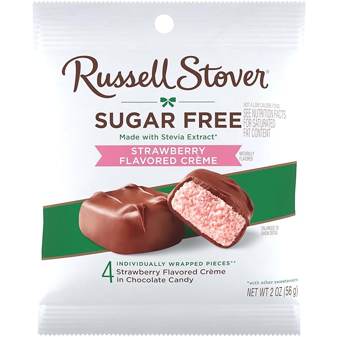 RUSSELL STOVER Sugar Free Strawberry Flavored Crème Candy 2 oz. bag (Pack of 10)